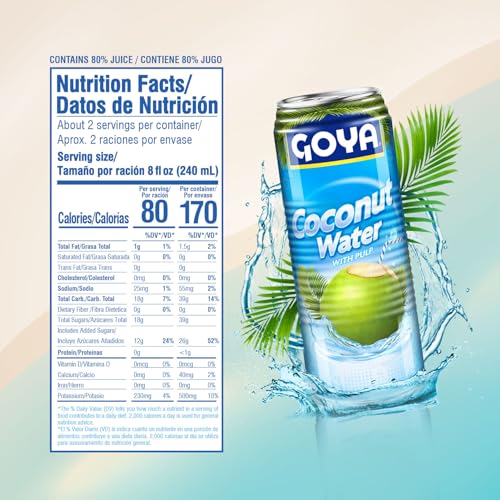 Goya Foods Coconut Water with Pulp, 17.6 Ounce (Pack of 12)