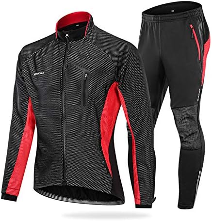 Mens Cycling Suit Windproof Winter Thermal Fleece Sportswear Clothing Set Riding Jersey Jacket & 3D Padded Pants Trousers