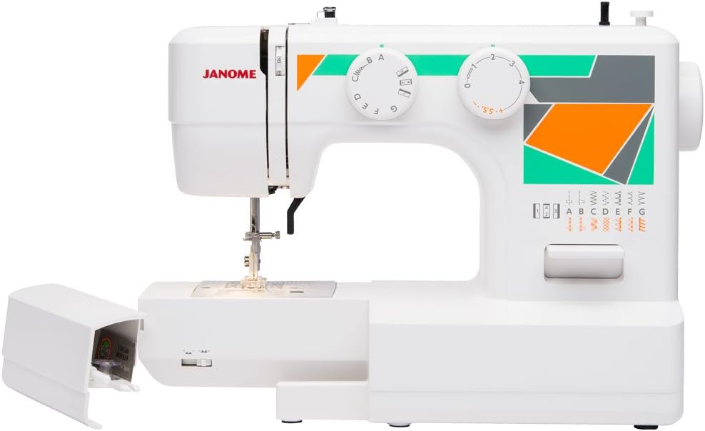 Janome MOD-19 Easy-to-Use Sewing Machine with 19 Stitches, Automatic Needle Threader and 5-Piece Feed Dogs,white