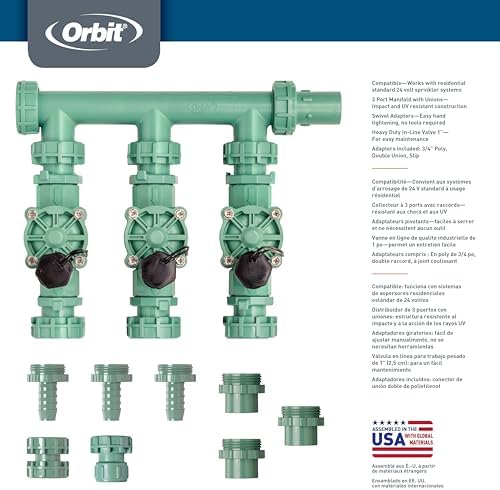 Orbit 91207 3-Valve Preassembled Sprinkler Manifold for Poly Pipe