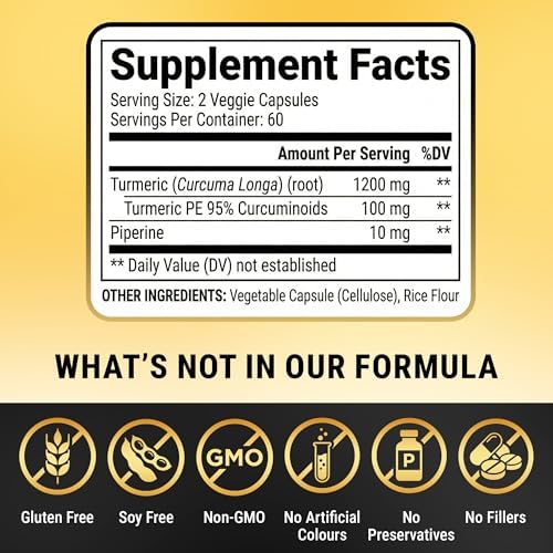 Turmeric Curcumin with Black Pepper Extract (Piperine) - 95% Curcuminoids Turmeric Supplement for Joint & Healthy Inflammation Support – Ultra