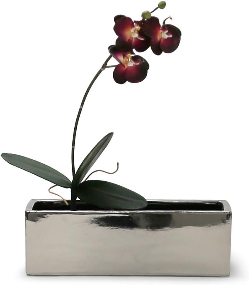 WGVI Long Rectangle Ceramic Planter Vase in White 14" x 4" x 4"H, Rectangular Box Block Terrarium Pot, Flower Arrangement, Tabletop Centerpiece
