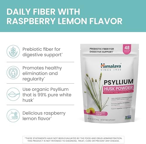 Himalaya USDA Organic Psyllium Whole Husk Powder, Natural Daily Fiber Supplement, Regularity, Appetite Management, Non-GMO, 56-Tablespoon Supply, Unflavored, 12 Oz