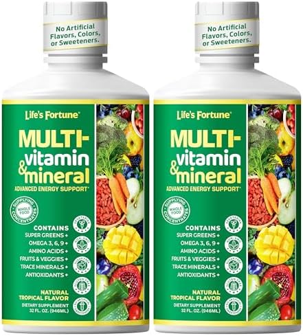 Life’s Fortune Liquid Multivitamin for Adults and Seniors – Fast Absorption Vitamins and Minerals with 90+ Nutrients for Energy and Immune Support – Easy to Digest, Sugar Free, Tropical Flavor, 32 oz