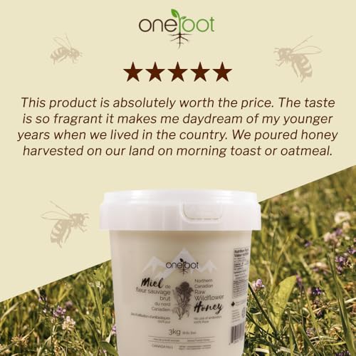 Oneroot 100% Canadian Wildflower Honey - 1.1 lbs, Unheated & Creamed - Nutrient-Rich, Natural Sweetener with Enzymes - Thick & Pure Raw Unfiltered Honey
