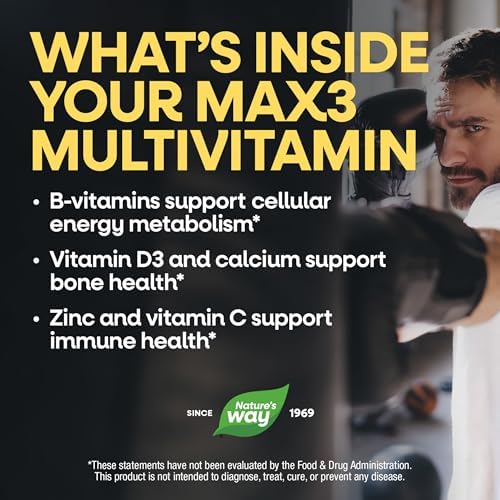 Nature's Way Alive! Men’s Max3 Potency Daily Multivitamin, 90 Tablets | High Potency Multivitamin for Men with B-Vitamins for Cellular Energy*, Supports Heart, Muscle and Eye Health*
