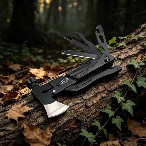 19-in-1 Multi-Tool Axe with Knife, Hammer, Saw, Screwdrivers, Bottle Opener, Nylon Sheath, Camping Tool Survival Gear, Gifts for Men, Dad Gifts