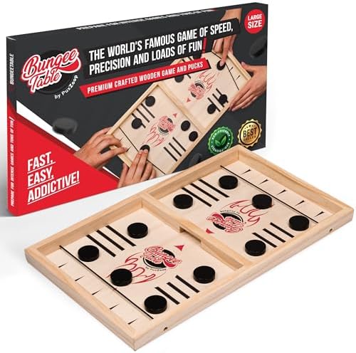 Fast Sling Puck Game - Test Your Speed and Accuracy with This Fast-Paced Wooden Air Hockey Board Game - Guaranteed Fun for Family Night or Friends