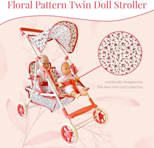 My First Doll Twin Stroller - Cutest Heart Design Doll Twins Stroller - Great Toy Gift for Girls