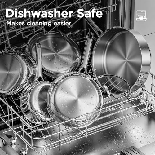 Tri-Ply Stainless Steel Cookware Set, 10pcs Pots and Pans Set Non Toxic | PFOA Free, Oven Safe to 900℉, Dishwasher Safe, All Cooktop Compatible