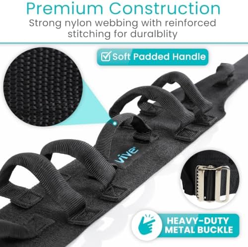Vive Gait Belt (350lbs) Transfer Belt with Handles - Medical Nursing Safety Patient Assist - Bariatric, Elderly, Handicap