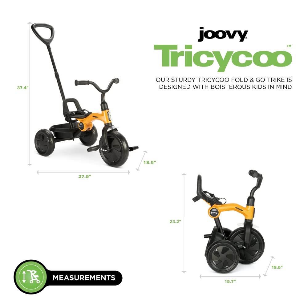 Joovy Tricycoo 4.1 Kids Tricycle with 4-Stages Featuring Extra-Wide Front Tire, Removable and Adjustable Parent Handle, Safety Harness