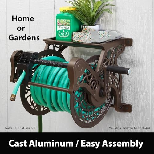 Liberty Garden 708 Steel Decorative Wall Mount Garden Hose Reel, Holds 125-Feet of 5/8-Inch Hose - Bronze