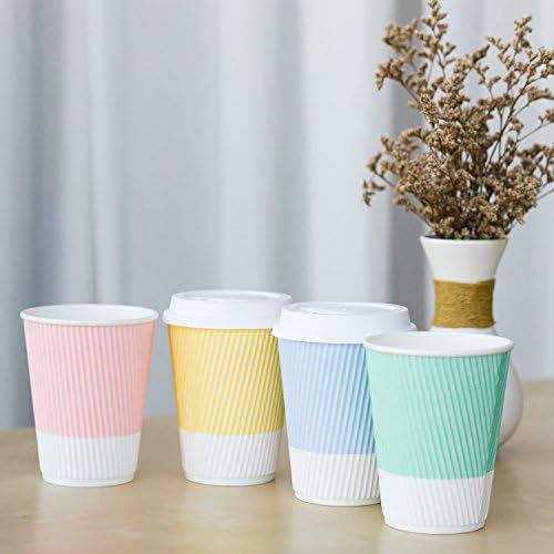 Disposable Coffee Cups With Lids - (80 set) 12 oz Paper To Go Coffee Cups With Resealable Lids Prevent Leaks! Travel Insulated Hot Beverage Drink Cup. Will Not Bend With Heat or Burn Fingers