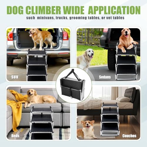 Foldable Dog Stairs with Non-Slip Surface - Portable Aluminum Dog Steps for Trucks, SUVs & Cars - 4 Steps