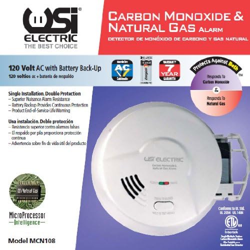 Universal Security Instruments Hardwired 2-in-1 Carbon Monoxide & Natural Gas Smart Alarm with Battery Backup, Model MCN108