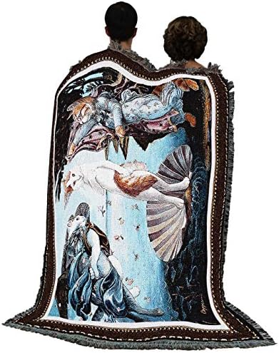 Pure Country Weavers Kitty on a Half Shell Blanket - Sandro Botticelli's The Birth of Venus Parody - Melinda Copper - Cute Funny Gift Tapestry Throw