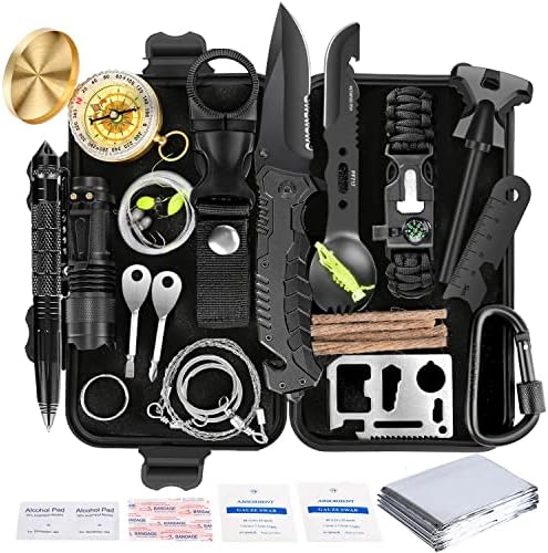 Angieast Survival Kit 35 in 1, First Aid Kit, Survival Gear, Survival Tool Gifts for Men Boyfriend Him Husband Fathers Day Camping, Hiking, Hunting