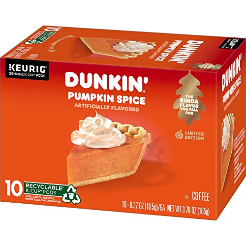 Dunkin’ Pumpkin Spice Artificially Flavored Coffee, 10 Keurig K-Cup Pods | Limited edition fall flavor, Notes of cinnamon & nutmeg sweetness