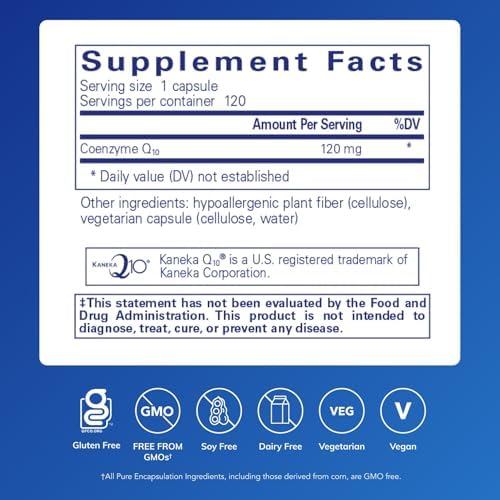 Pure Encapsulations CoQ10 120 mg - Coenzyme Q10 Supplement for Heart Health, Energy, Antioxidants, Brain & Memory Health - Cellular Health, Cognition & Cardiovascular Support* - 120 Capsules | Coenzyme Q10 Supplement for Heart Health, Energy, Antioxidant…