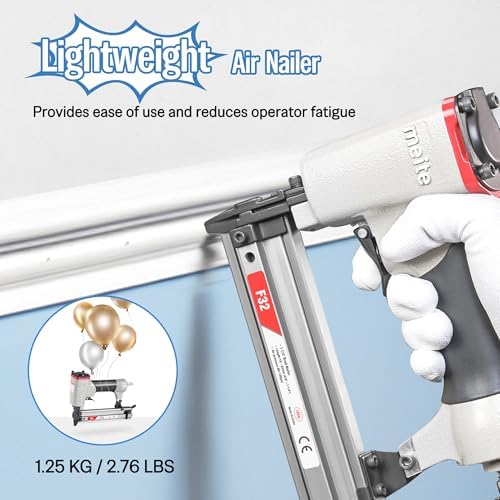 meite F32 Brad Nailer 18 Gauge 3/8" to 1-1/4" Pneumatic Tool for Woodworking Projects