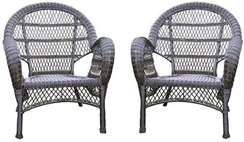 Jeco Wicker Chair with Red Cushion, Set of 2, White/W00206-
