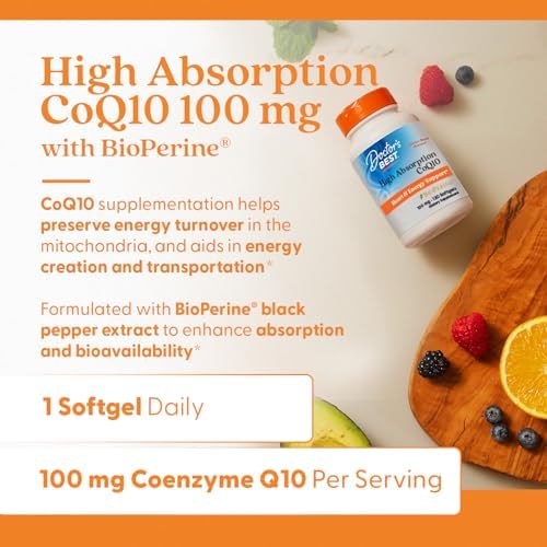 Doctor's Best High Absorption CoQ10 with BioPerine, Gluten Free Naturally Fermented, Heart Health & Energy Production, 100 mg, 60 SoFtgels