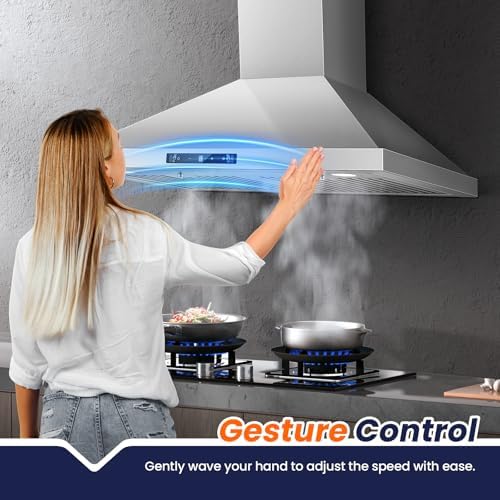 Tieasy Wall Mount Range Hood 30 inch Kitchen Hood 700 CFM with Ducted/Ductless Convertible Duct, Touch Control, Permanent Filters, Stainless Steel
