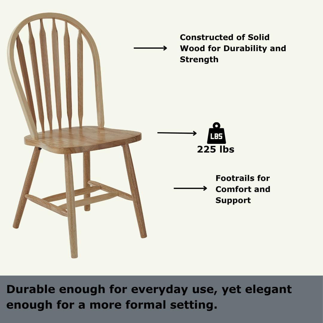 IC International Concepts Solid Wood Windsor ArrowBack Chair, Unfinished