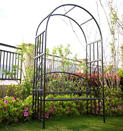 Steel Garden Arch with Seat for 2 People, 6'7" High x 3'7" Wide, Garden Arbor for Various Climbing Plant, Outdoor Garden Lawn Backyard