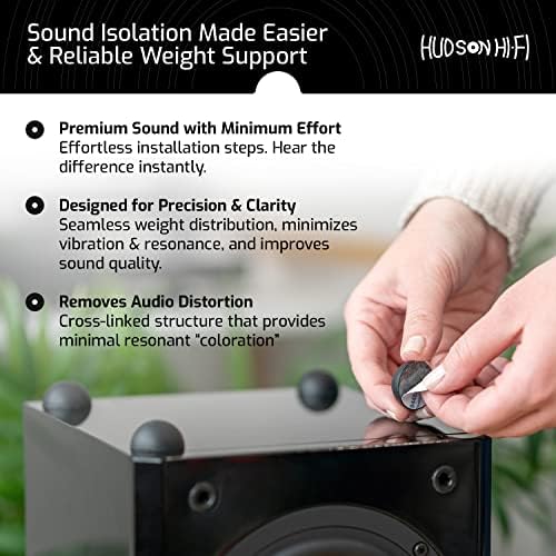 Hudson Hi-Fi Speaker Isolation Feet (4-Pack, 1") – Adhesive Silicone Anti-Vibration Pads for Speakers, Turntables, Subwoofers & Amplifiers, Supports 5-18 lbs Per Pad