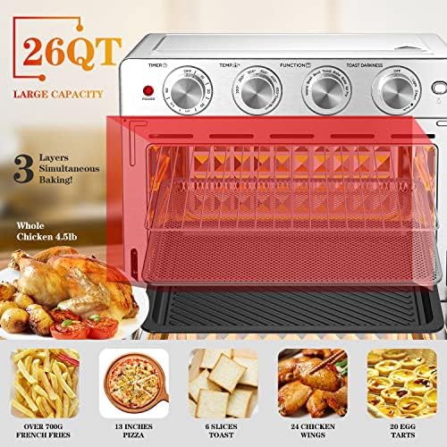 Geek Chef Air Fryer Toaster Oven 26 QT, Large AirFryer Convection Countertop Oven Combo with Easy Bake, Roast, Broil, Warm