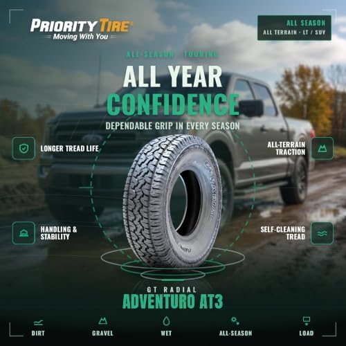GT Radial Adventuro AT3 P265/70R17 113T | Truck/SUV All Terrain All Season Traction 113T Rated Standard Load Radial Construction Outlined White