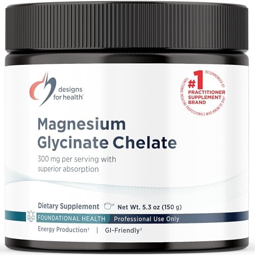 Designs for Health Magnesium Glycinate Powder - 300mg Powdered Chelated Magnesium Bisglycinate Supplement - Non-GMO Great-Tasting Drink Mix Add-in