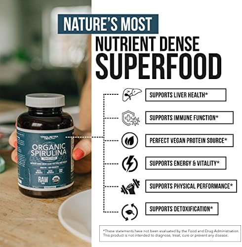 Organic Spirulina Powder – Made with Parry® Spirulina, Known for Superior Purity and Nutrient Density – Vegan Farming – Non-Irradiated – Blue-Green Algae Superfood Supplement – 75 Servings – 8 oz