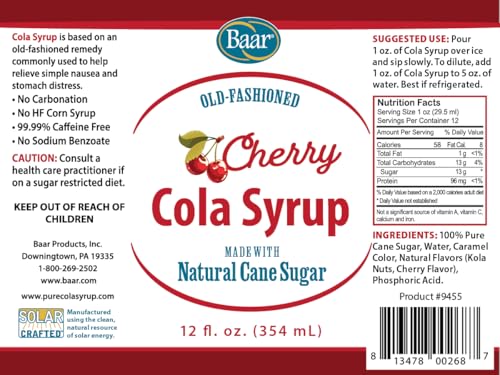 Baar Caffeine-Free Cola Syrup with Pure Cane Sugar, 12 oz | Non-Carbonated Cola Syrup, No High Fructose Corn Syrup, Made with Pure Cane Sugar for Mixing Drinks and Recipes