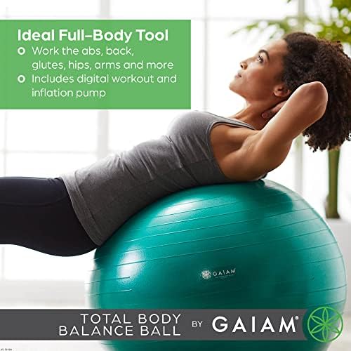 Gaiam Balance Ball Kit, Anti-Burst Stability Ball with Pump | 55cm Anti-Burst Ball | Textured Grip Surface | Air Pump Included | Core & Stability Training | Home Use