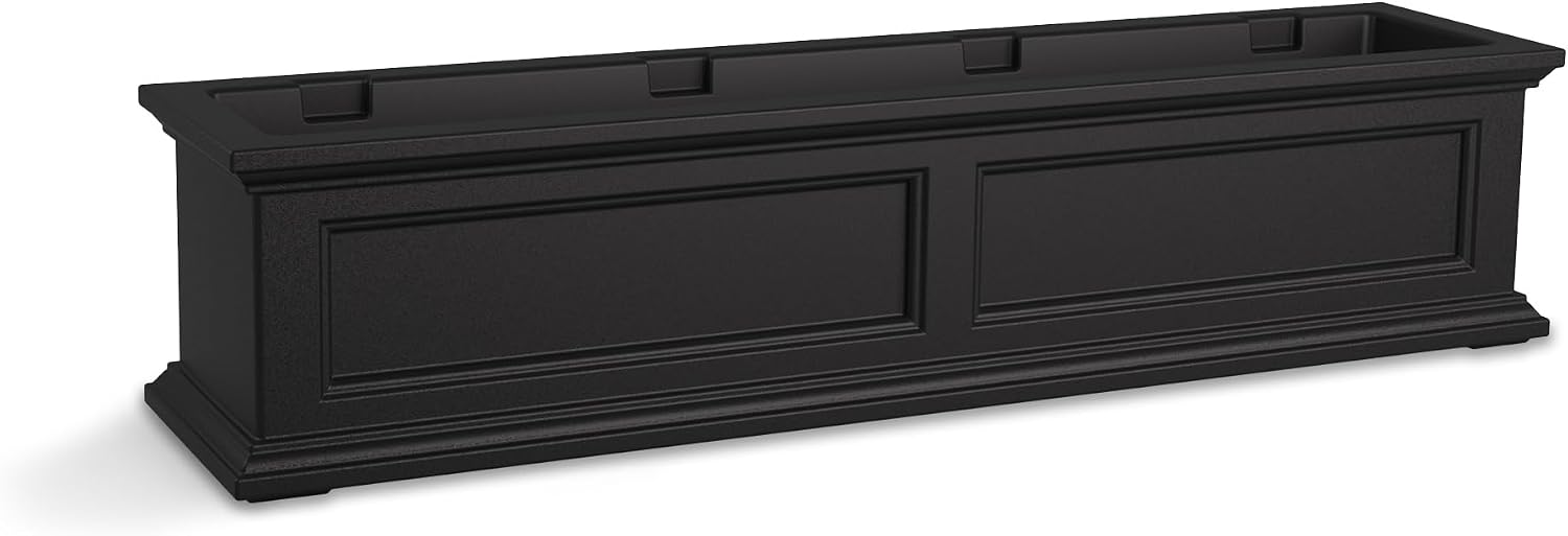 Mayne Fairfield 48in Self-Watering Rectangular Window Box Planter, Black | Self-watering, All season, Fade resistant, Mounting brackets included, Built-in overflow, 15-year warranty