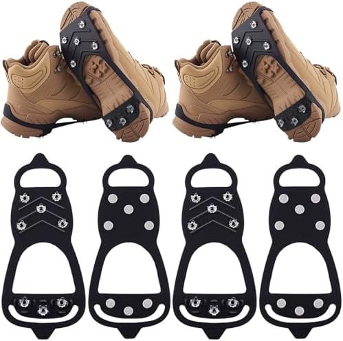 2 Pairs Ice Cleats for Shoes and Boots,Universal 8 Steel Studs Crampon Ice & Snow Grippers for Winter Hiking Climbing Ice Fishing,Anti-Slip