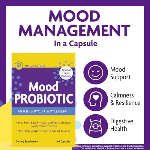 InnovixLabs Mood Support Probiotics for Women & Men (60 Capsules) | Supports Relaxation & Digestive Health, Acidophilus Probiotic w/ Lactobacillus & Bifidobacterium 5 Billion CFU, 30-Day Supply