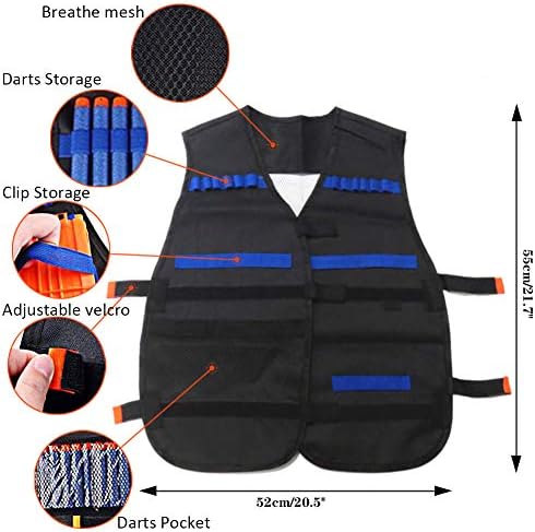 Tactical Vest Kit for Nerf Guns N-Strike Elite Series | with Refill Darts, Reload Clips, FaceTube Mask, Hand Wrist Bands, and Protective Glasses