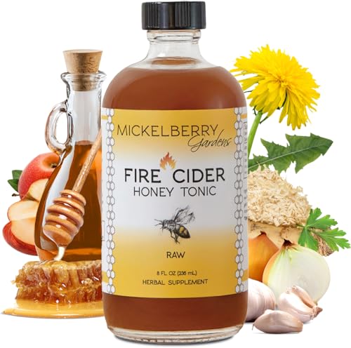 Mickelberry Gardens Fire Cider Apple Cider Vinegar Honey Tonic 8oz | Apple Cider Vinegar Honey Tonic with Organic Turmeric Root, Ginger Root & Dandelion, Natural Digestion & Immune Support