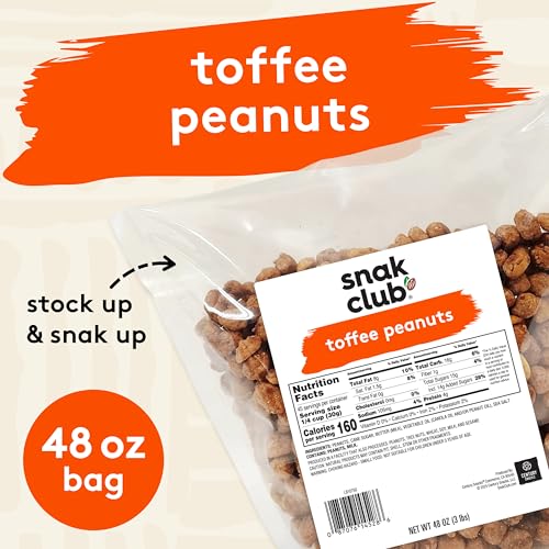 Snak Club Toffee Peanuts, Candied Peanuts with Praline Coat and Sweet Cream, Gluten-Free and Kosher Snack, 17 oz Resealable Bag