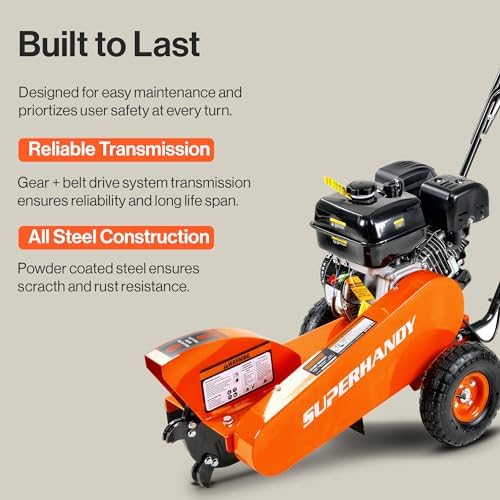 SuperHandy 9HP Gas Stump Grinder, 12-Inch Cut, 6 Carbide Teeth | Gas stump grinder for removing stumps in yards and landscaping