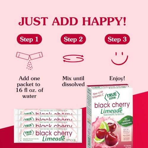 TRUE LIME Black Cherry Limeade Drink Mix (10 Packets) | Made from Real Limes | No Preservatives, No Artificial Sweeteners