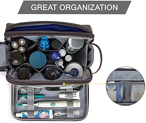 BAGSMART Toiletry Bag for Men, Canvas Travel Toiletry Organizer Dopp Kit Water-resistant Shaving Bag for Toiletries Accessories,Grey-Medium