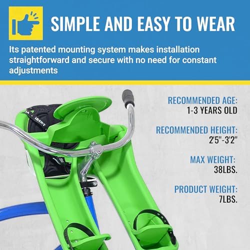 Front Mounted Child Seat with Patented Mounting for Easy and Secure Installation - Child’s Bike Seat with 3-Point Safety Harness and Adjustable
