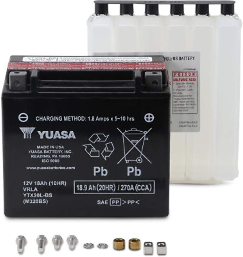 Yuasa YUAM320BS YTX20L-BS Maintenance Free AGM Battery with Acid pack