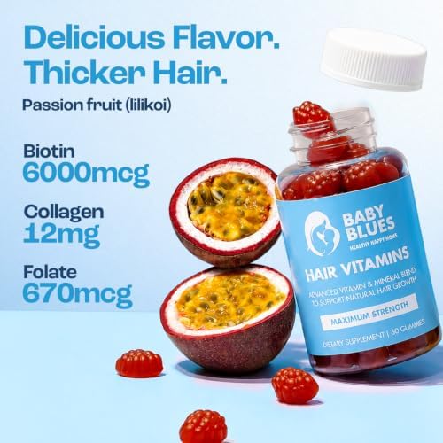 Baby Blues Postpartum Hair Loss Vitamins & Gummies for Women, Biotin & Collagen for Hair Growth Support, Thinning Hair Support
