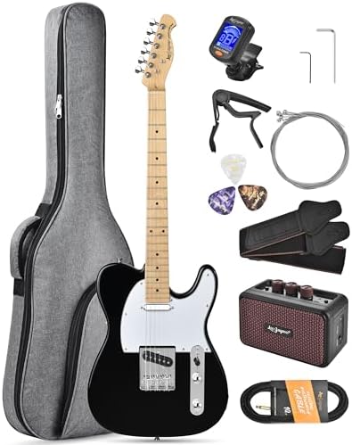 Leo Jaymz Beginner Electric Guitar Complete Kit with Portable Amp, Padded Gig Bag & Full Accessories, Maple Neck (TL-White)